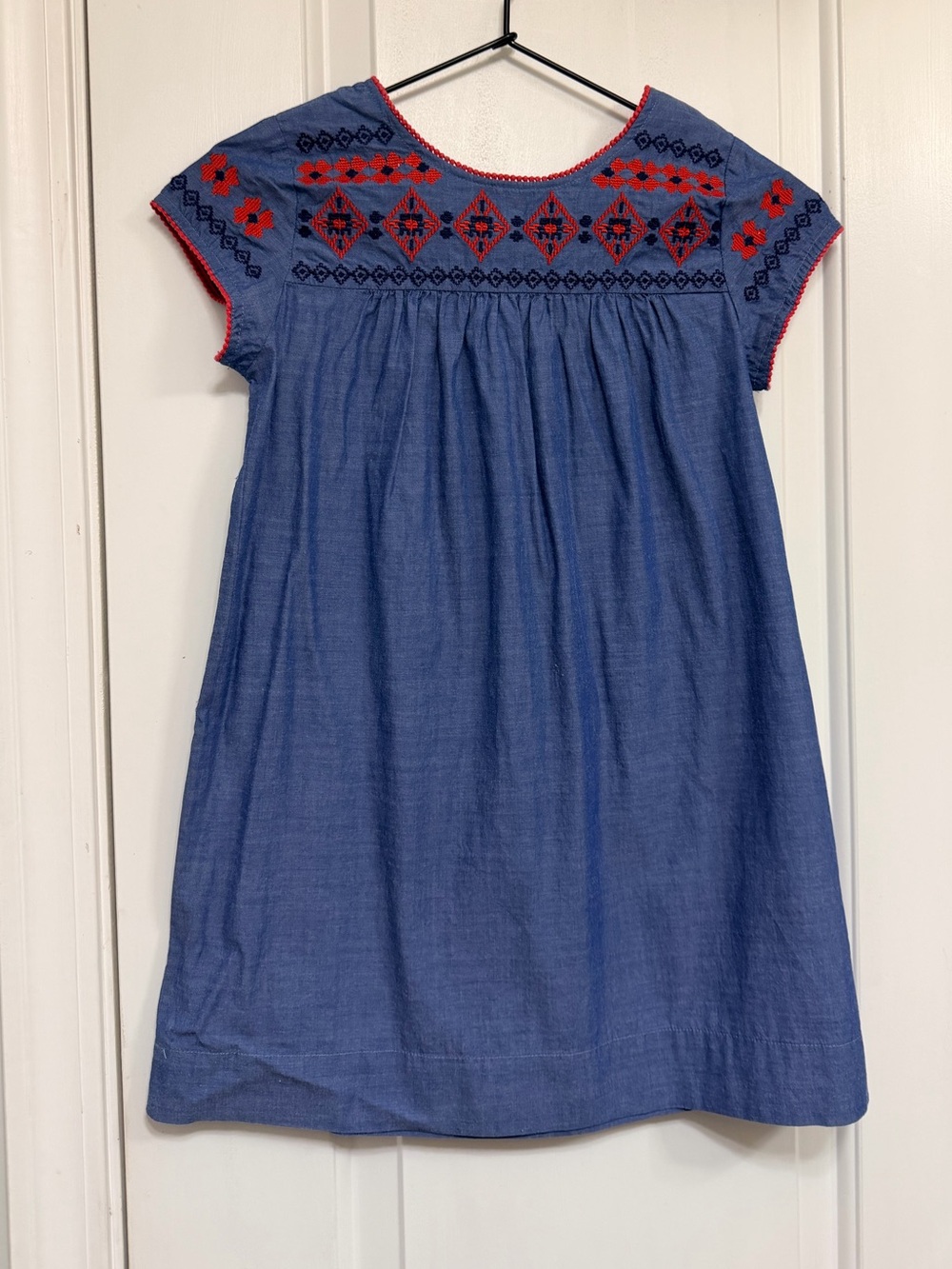 Girls' Blue Embroidered Cap-Sleeve Dress